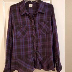 Cabi purple plaid button up blouse